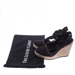 Pre Owned Prada Navy Blue Canvas Espadrilles Wedge Sandals Size 37