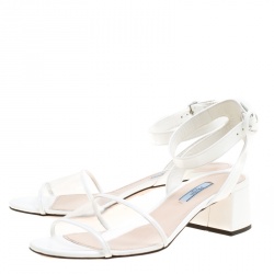 Pre Owned Prada White PVC and Patent Leather Sandals Size 39