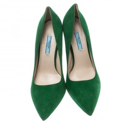 Pre Owned Prada Green Suede Pointed Toe Pumps Size 40