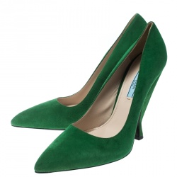 Pre Owned Prada Green Suede Pointed Toe Pumps Size 40
