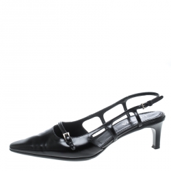 Prada Black Leather Pointed Toe Slingback Sandals Size 36.5