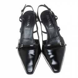 Prada Black Leather Pointed Toe Slingback Sandals Size 36.5