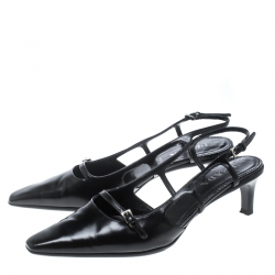 Prada Black Leather Pointed Toe Slingback Sandals Size 36.5