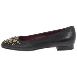 Pre Owned Prada Black Leather Gold Eyelet Ballet Flats Size 37