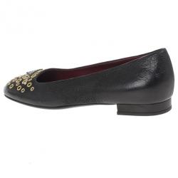 Pre Owned Prada Black Leather Gold Eyelet Ballet Flats Size 37