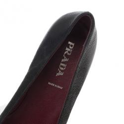 Pre Owned Prada Black Leather Gold Eyelet Ballet Flats Size 37