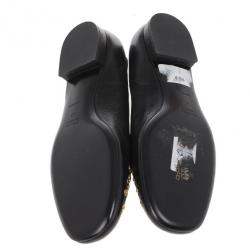 Pre Owned Prada Black Leather Gold Eyelet Ballet Flats Size 37