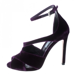 Pre Owned Prada Purple Velvet Criss Cross Ankle Strap Sandals Size 36