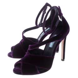 Pre Owned Prada Purple Velvet Criss Cross Ankle Strap Sandals Size 36