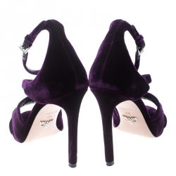 Pre Owned Prada Purple Velvet Criss Cross Ankle Strap Sandals Size 36