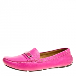 Pre Owned Prada Fuchsia Pink Leather Loafers Size 40