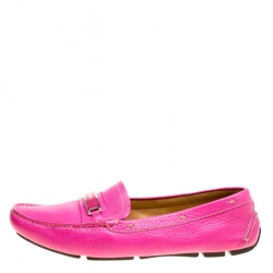 Pre Owned Prada Fuchsia Pink Leather Loafers Size 40