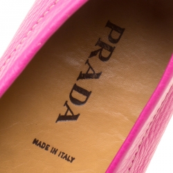 Pre Owned Prada Fuchsia Pink Leather Loafers Size 40