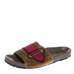 Prada Brown And Pink Velvet Flat Slides Size 39