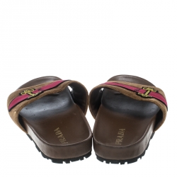Prada Brown And Pink Velvet Flat Slides Size 39