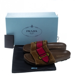 Prada Brown And Pink Velvet Flat Slides Size 39