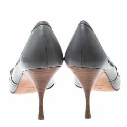 Pre Owned Prada Grey Perforated Leather Pointed Toe Pumps Size 37