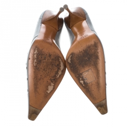 Pre Owned Prada Grey Perforated Leather Pointed Toe Pumps Size 37