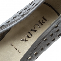 Pre Owned Prada Grey Perforated Leather Pointed Toe Pumps Size 37
