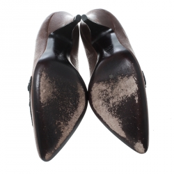 Pre Owned Prada Brown Leather Embroidered Pumps Size 36.5