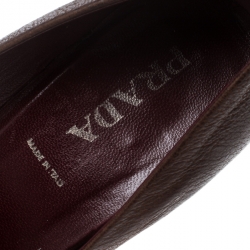 Pre Owned Prada Brown Leather Embroidered Pumps Size 36.5