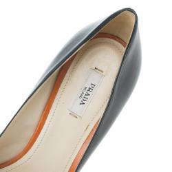 Pre Owned Prada Orange Two-Tone Leather Peep Toe Button Pumps Size 38