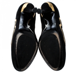 Pre Owned Prada Black Suede And Metallic Gold Leather Fairy Collection Ankle Cuff Pumps Size 36