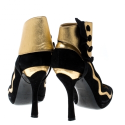 Pre Owned Prada Black Suede And Metallic Gold Leather Fairy Collection Ankle Cuff Pumps Size 36