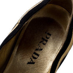 Pre Owned Prada Black Suede And Metallic Gold Leather Fairy Collection Ankle Cuff Pumps Size 36