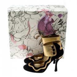 Pre Owned Prada Black Suede And Metallic Gold Leather Fairy Collection Ankle Cuff Pumps Size 36