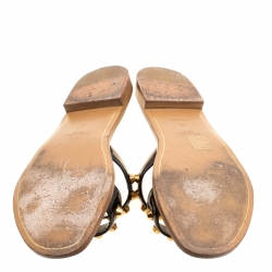 Prada Black Patent Leather Studded Flat Slides Size 40