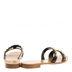Prada Black Patent Leather Studded Flat Slides Size 40