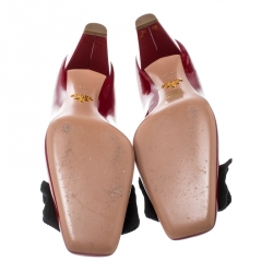 Pre Owned Prada Red Patent Leather Crystal Embellished Bow Detail Square Toe Pumps Size 39