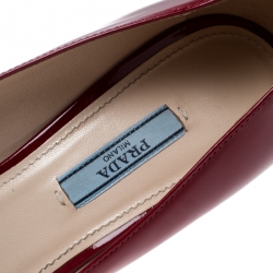 Pre Owned Prada Red Patent Leather Crystal Embellished Bow Detail Square Toe Pumps Size 39