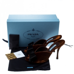 Pre Owned Prada Brown Velvet And Black Satin Bow Embellished Peep Toe Mules Size 38