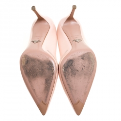 Pre Owned Prada Blush Pink Leather Flower Print Detail Pointed Toe Pumps Size 39
