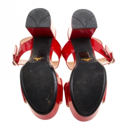 Prada Red Patent Leather Ankle Strap Block Heel Sandals Size 35