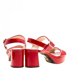 Prada Red Patent Leather Ankle Strap Block Heel Sandals Size 35