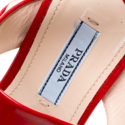 Prada Red Patent Leather Ankle Strap Block Heel Sandals Size 35