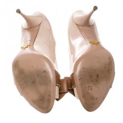 Pre Owned Prada Beige Patent Leather Bow Detail Peep Toe Pumps Size 41