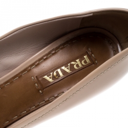 Pre Owned Prada Beige Patent Leather Bow Detail Peep Toe Pumps Size 41