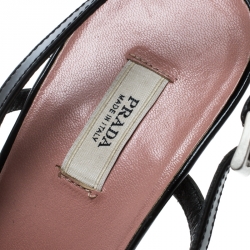 Pre Owned Prada Blush Pink/Black Leather Floral Embellished Slingback Pointed Toe Sandals Size 37