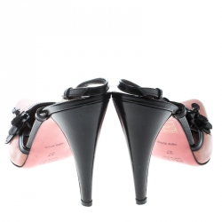 Pre Owned Prada Blush Pink/Black Leather Floral Embellished Slingback Pointed Toe Sandals Size 37