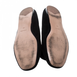 Pre Owned Prada Black Suede Bow Detail Smoking Slippers Size 38