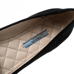 Pre Owned Prada Black Suede Bow Detail Smoking Slippers Size 38