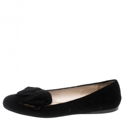 Pre Owned Prada Black Suede Bow Detail Smoking Slippers Size 38
