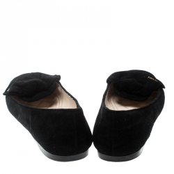 Pre Owned Prada Black Suede Bow Detail Smoking Slippers Size 38