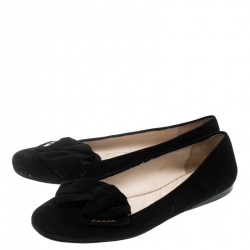 Pre Owned Prada Black Suede Bow Detail Smoking Slippers Size 38