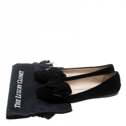 Pre Owned Prada Black Suede Bow Detail Smoking Slippers Size 38