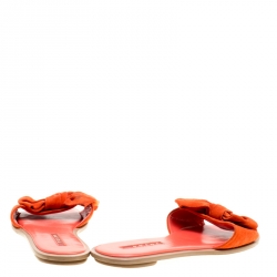 Prada Sport Coral Orange Suede Bow Slides Size 37